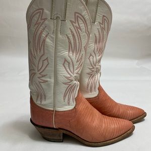Vintage Justin Boots Women Salmon and White Western Size 5.5 B